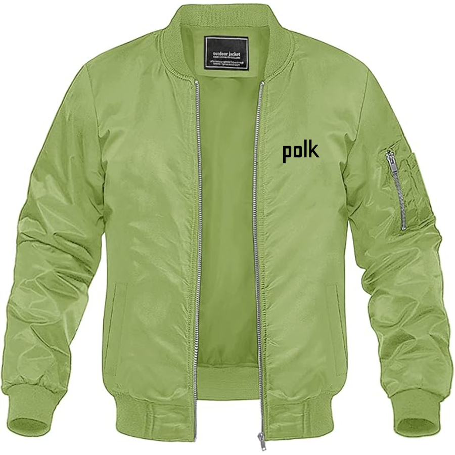 Men's Polk Audio Logo Lightweight Bomber Jacket Windbreaker Softshell Varsity Jacket Coat
