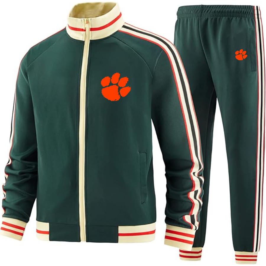 Men's Clemson Tigers Two Piece Designer Tracksuit with Bold Striped Accents and Zippered Front Elevated Athletic