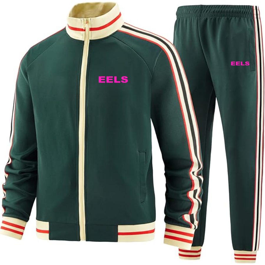 Men's Eels Two Piece Designer Tracksuit with Bold Striped Accents and Zippered Front Elevated Athletic