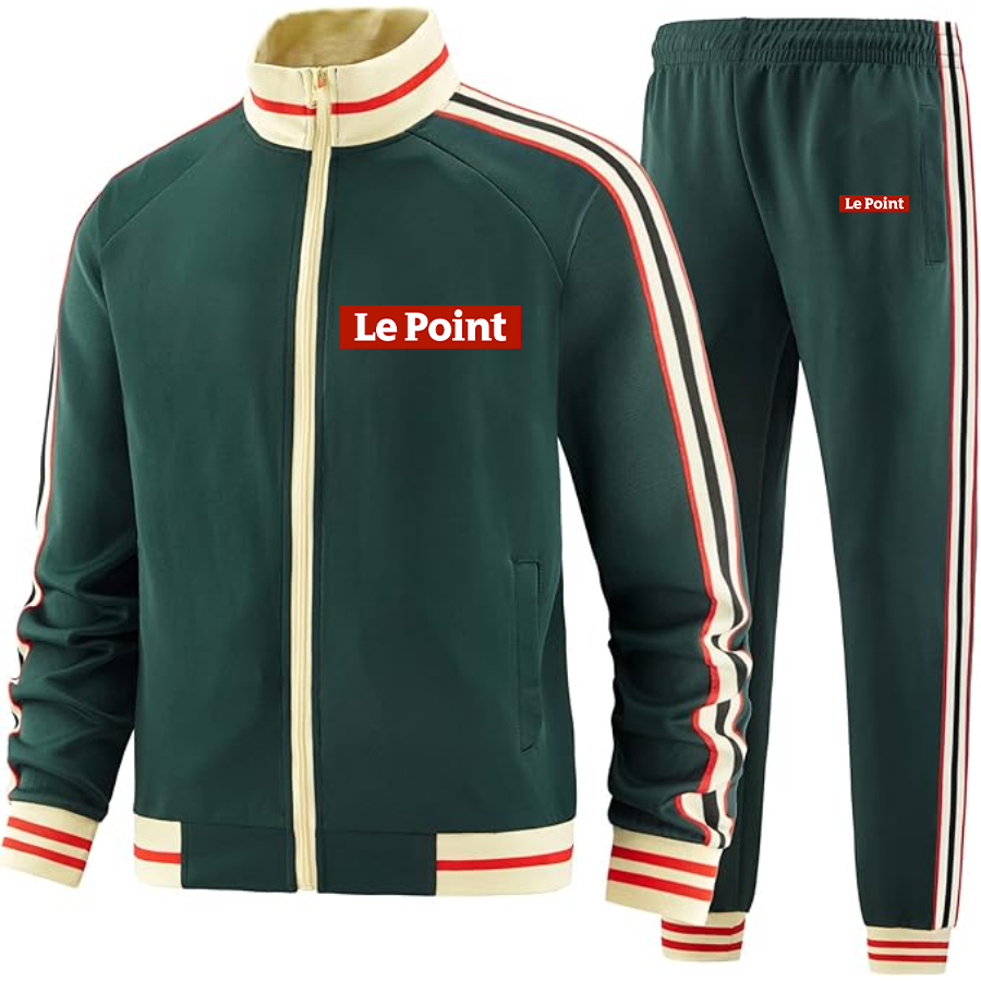 Men's Le Point Two Piece Designer Tracksuit with Bold Striped Accents and Zippered Front Elevated Athletic