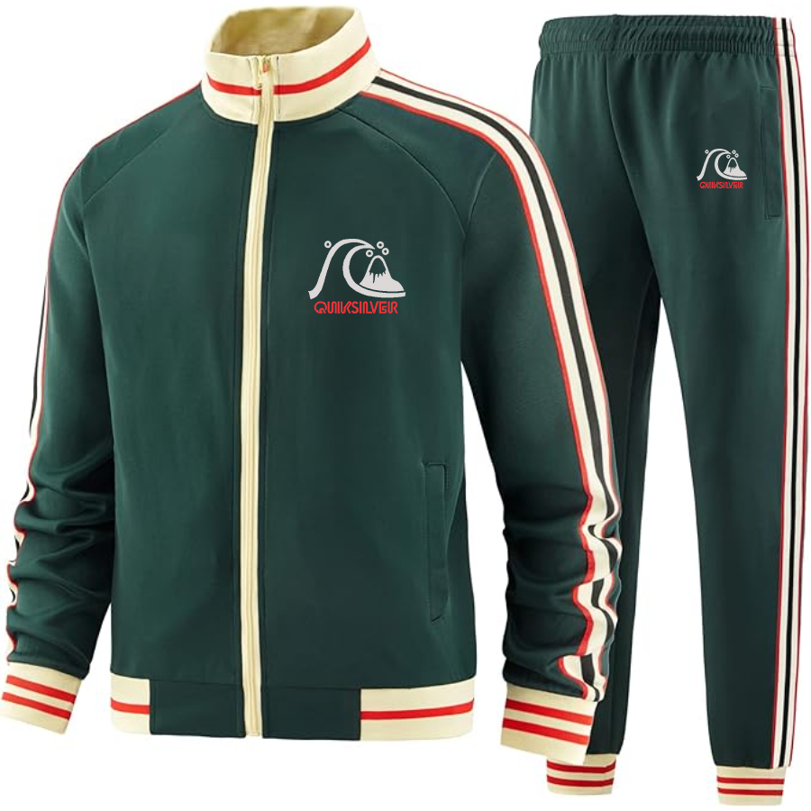 Men's Quicksilver Two Piece Designer Tracksuit with Bold Striped Accents and Zippered Front Elevated Athletic