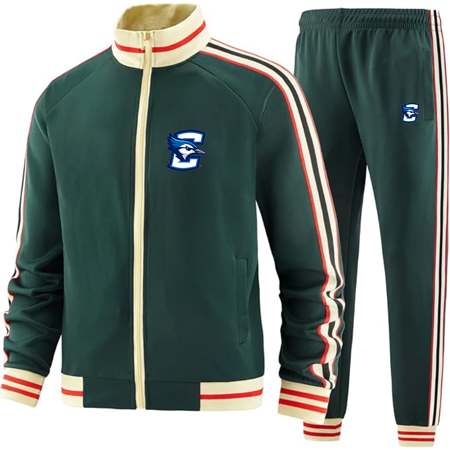 Men's Creighton Bluejays Two Piece Designer Tracksuit with Bold Striped Accents and Zippered Front Elevated Athletic