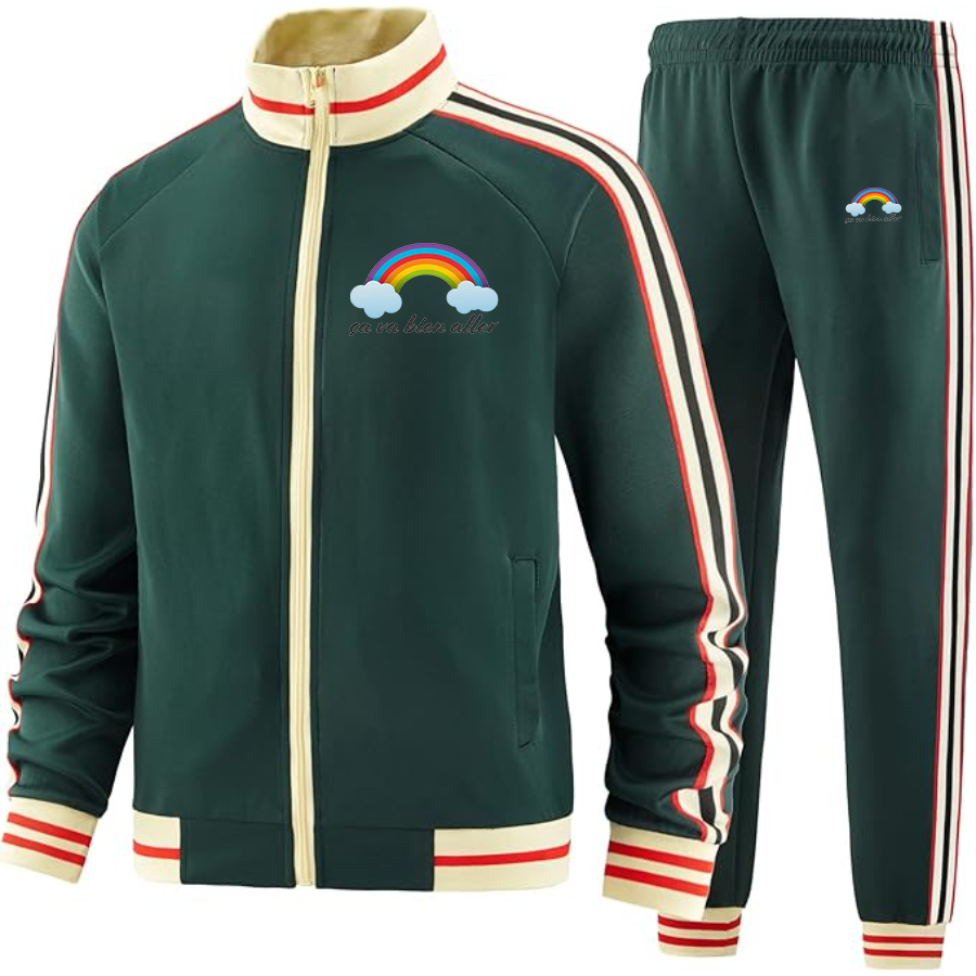 Men's Ça va bien aller Two Piece Designer Tracksuit with Bold Striped Accents and Zippered Front Elevated Athletic