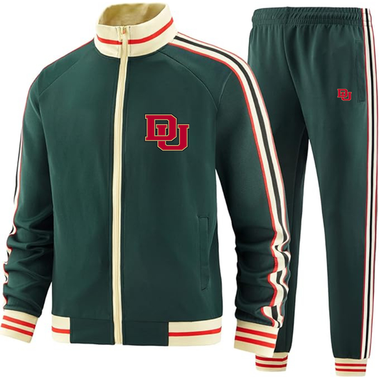 Men's   Two Piece Denver Pioneers esigner Tracksuit with Bold Striped Accents and Zippered Front Elevated Athletic