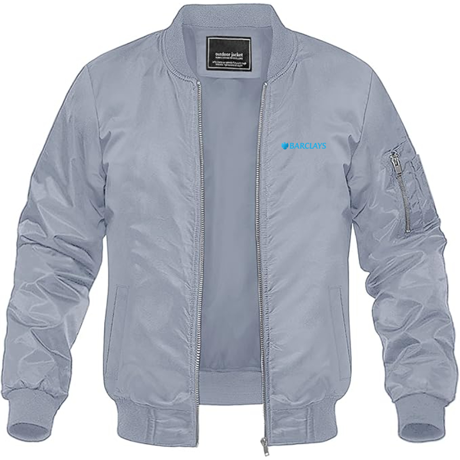Men's Barclays Logo Lightweight Bomber Jacket Windbreaker Softshell Varsity Jacket Coat