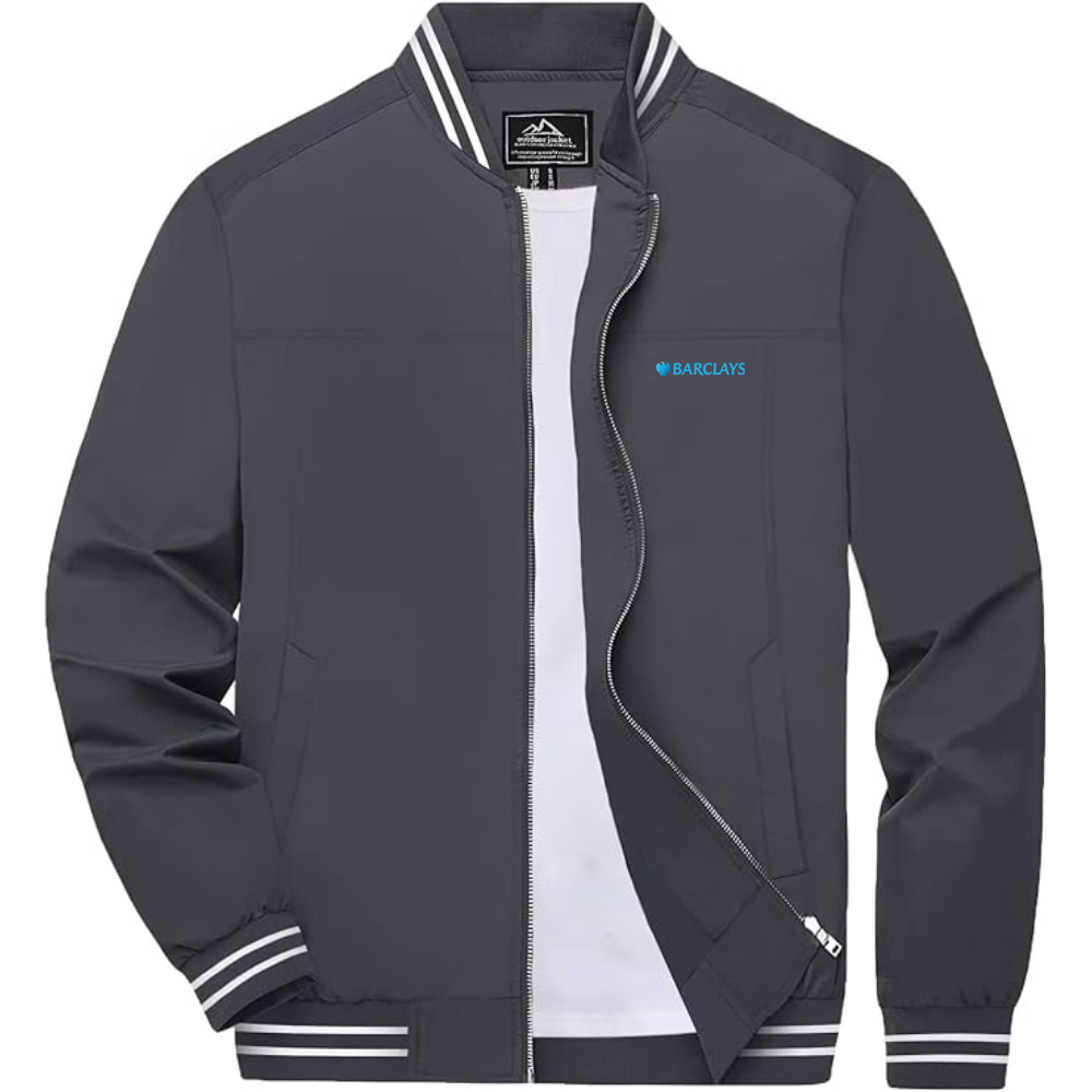 Men's Barclays  Lightweight Zip-Up Bomber Jacket with Ribbed Collar and Cuffs Versatile Casual Outerwear