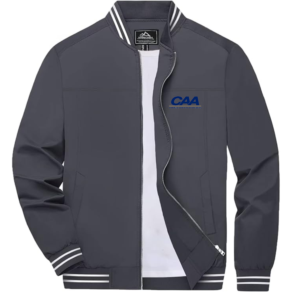 Men's Colonial Athletic Association  Lightweight Zip-Up Bomber Jacket with Ribbed Collar and Cuffs Versatile Casual Outerwear