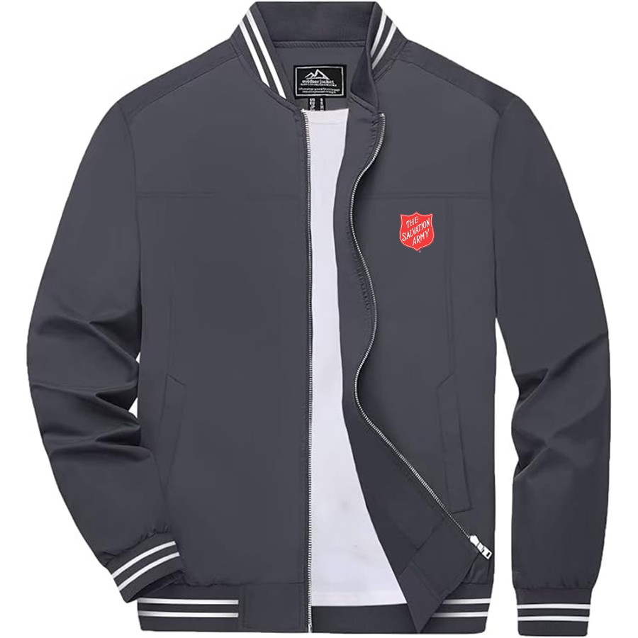Men's  The Salvation Army Lightweight Zip-Up Bomber Jacket with Ribbed Collar and Cuffs Versatile Casual Outerwear