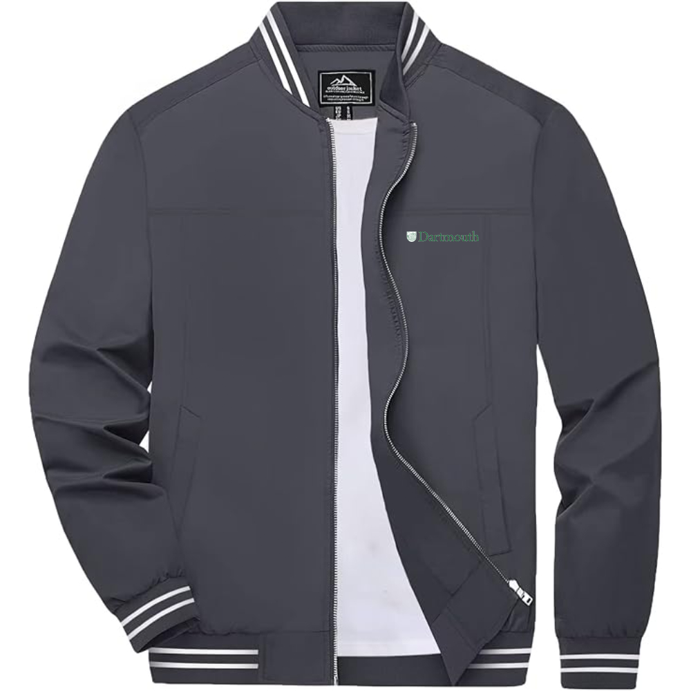 Men's Dartmouth College Lightweight Zip-Up Bomber Jacket with Ribbed Collar and Cuffs Versatile Casual Outerwear