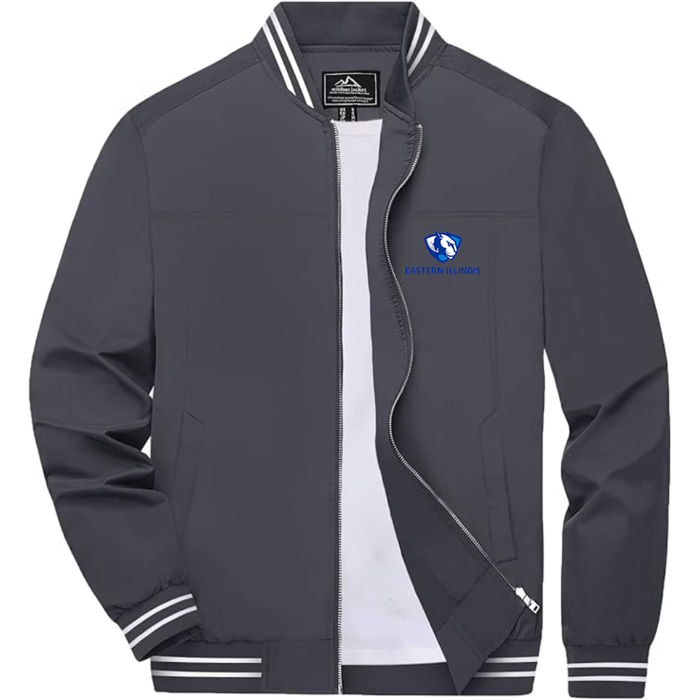 Men's Eastern Illinois Panthers Lightweight Zip-Up Bomber Jacket with Ribbed Collar and Cuffs Versatile Casual Outerwear