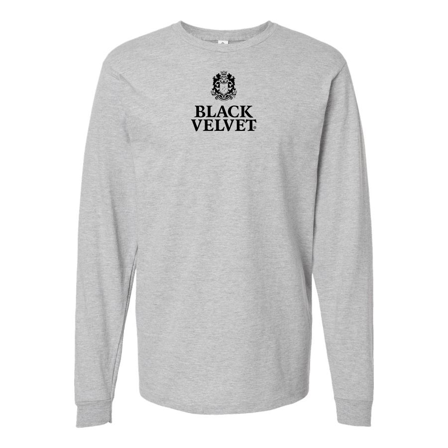 Men's Black Velvet Logo Cotton Long Sleeve T-Shirt