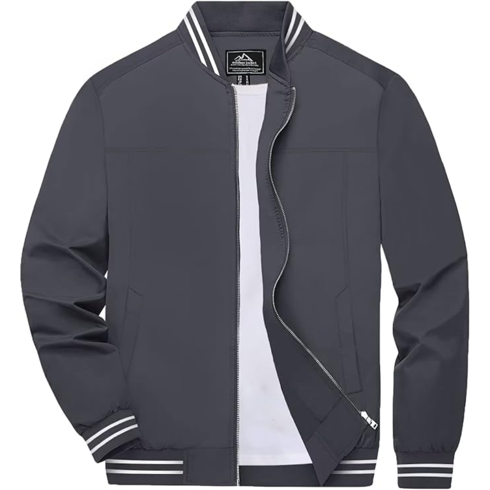 Men's Steppen wolf Lightweight Zip-Up Bomber Jacket with Ribbed Collar and Cuffs Versatile Casual Outerwear