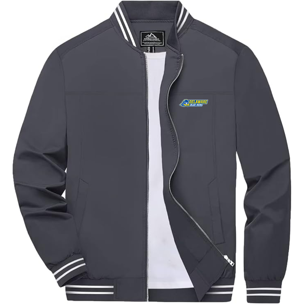 Men's Delaware Blue Hens Lightweight Zip-Up Bomber Jacket with Ribbed Collar and Cuffs Versatile Casual Outerwear