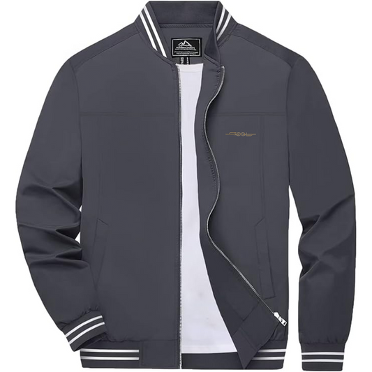 Men's  Tool Lightweight Zip-Up Bomber Jacket with Ribbed Collar and Cuffs Versatile Casual Outerwear