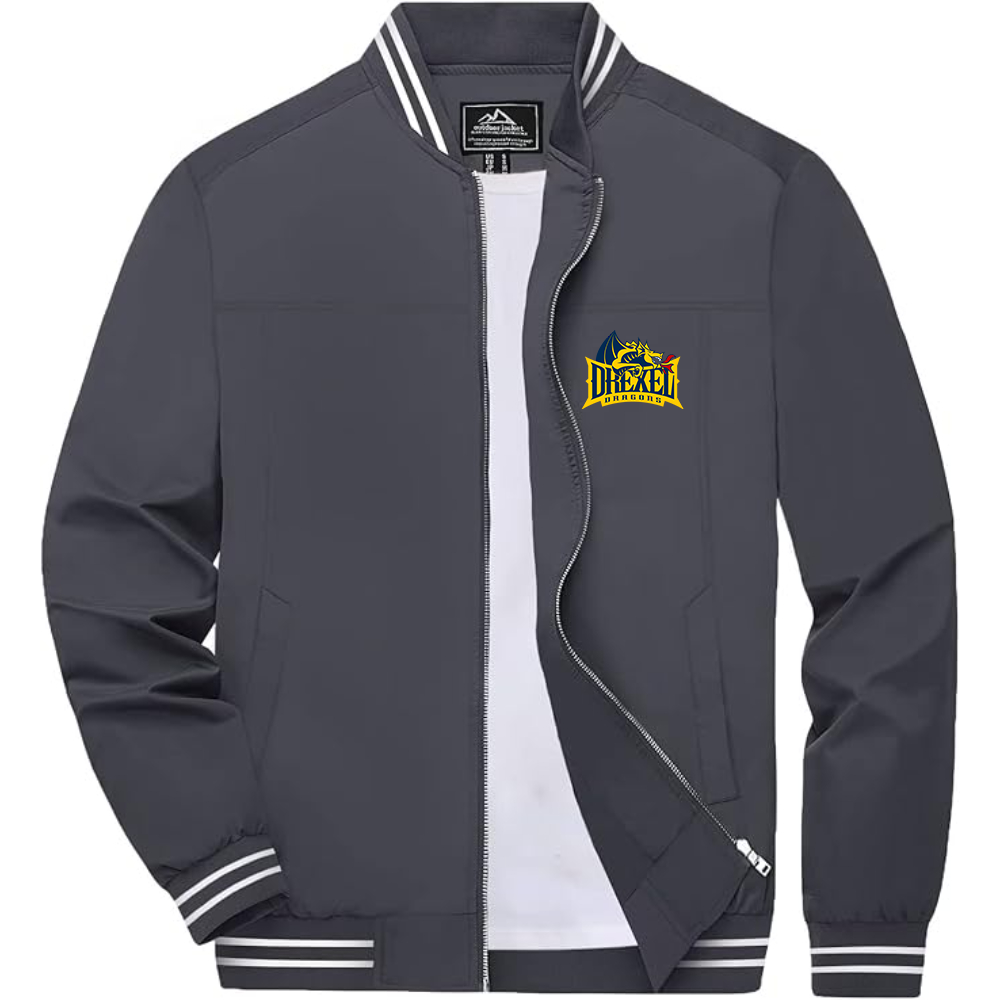 Men's Drexel Dragons Lightweight Zip-Up Bomber Jacket with Ribbed Collar and Cuffs Versatile Casual Outerwear