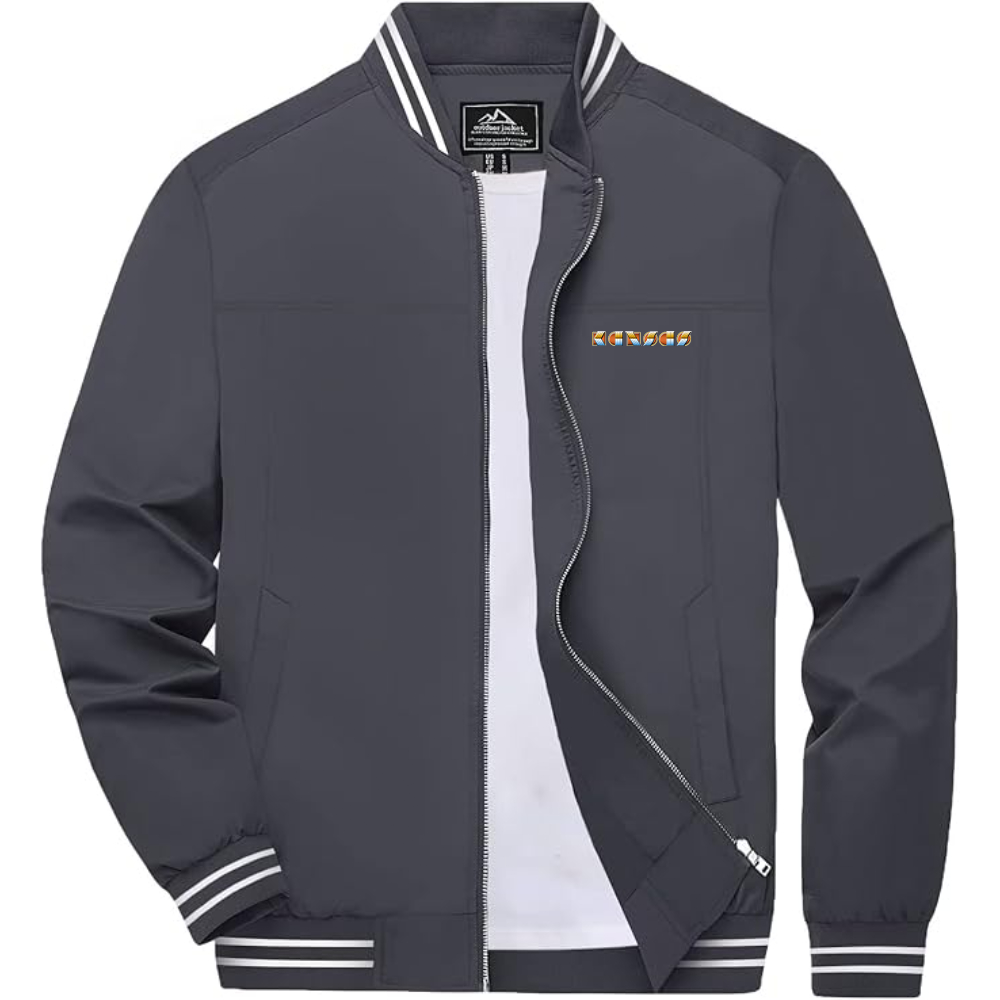 Men's Kansas Lightweight Zip-Up Bomber Jacket with Ribbed Collar and Cuffs Versatile Casual Outerwear