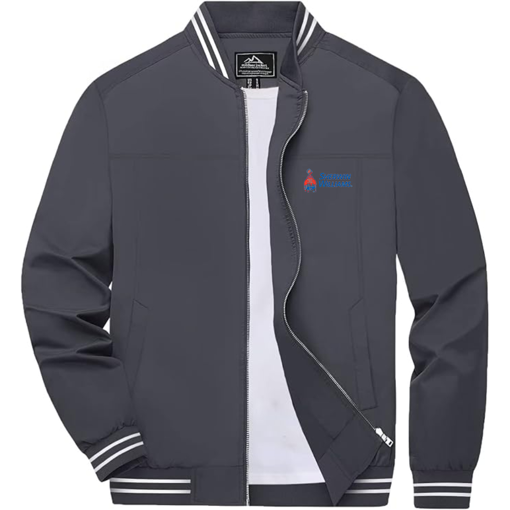 Men's Sherwin Williams Lightweight Zip-Up Bomber Jacket with Ribbed Collar and Cuffs Versatile Casual Outerwear