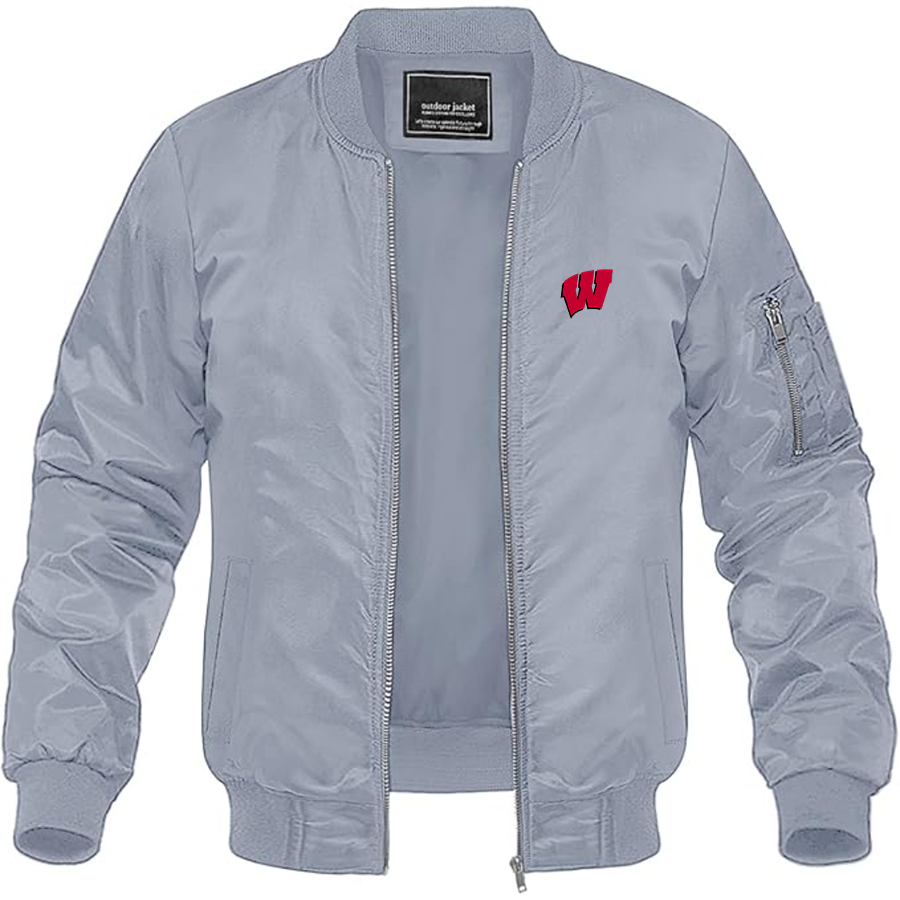 Men's Wisconsin Badgers Logo Lightweight Bomber Jacket Windbreaker Softshell Varsity Jacket Coat