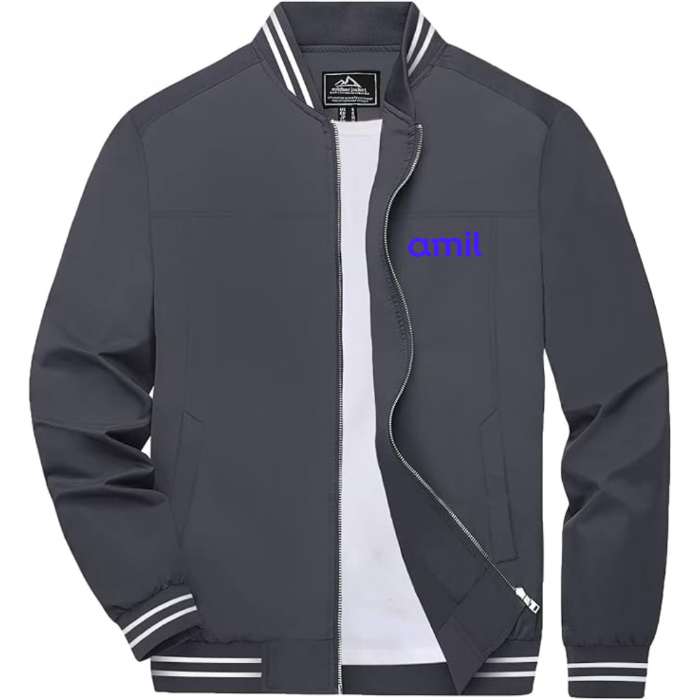 Men's  Amil Lightweight Zip-Up Bomber Jacket with Ribbed Collar and Cuffs Versatile Casual Outerwear