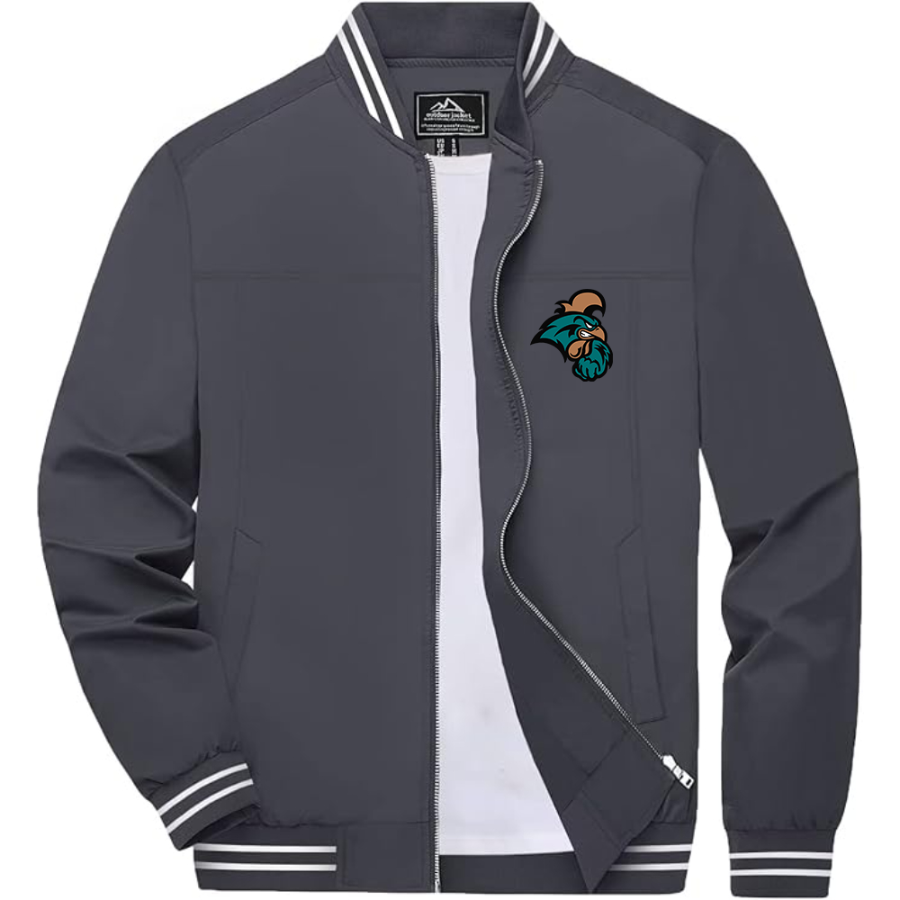 Men's  Coastal Carolina Chanticleers Lightweight Zip-Up Bomber Jacket with Ribbed Collar and Cuffs Versatile Casual Outerwear
