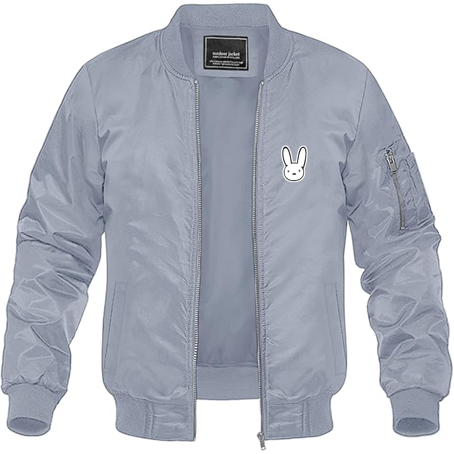 Men's Bad Bunny Logo Lightweight Bomber Jacket Windbreaker Softshell Varsity Jacket Coat