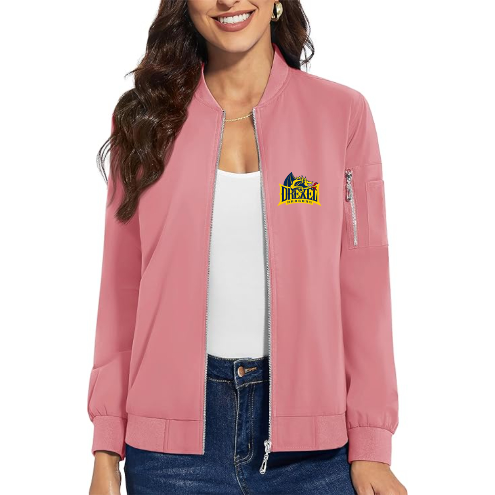 Women's  Drexel Dragons Premium Bomber Jacket with Polished Detailing and Functional Sleeve Pocket Modern Luxury Outerwear
