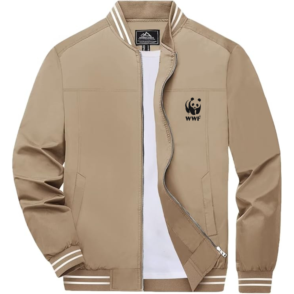 Men's  WWF Lightweight Zip-Up Bomber Jacket with Ribbed Collar and Cuffs Versatile Casual Outerwear