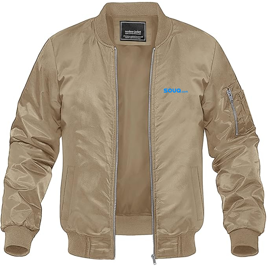Men's Souq.com Logo Lightweight Bomber Jacket Windbreaker Softshell Varsity Jacket Coat