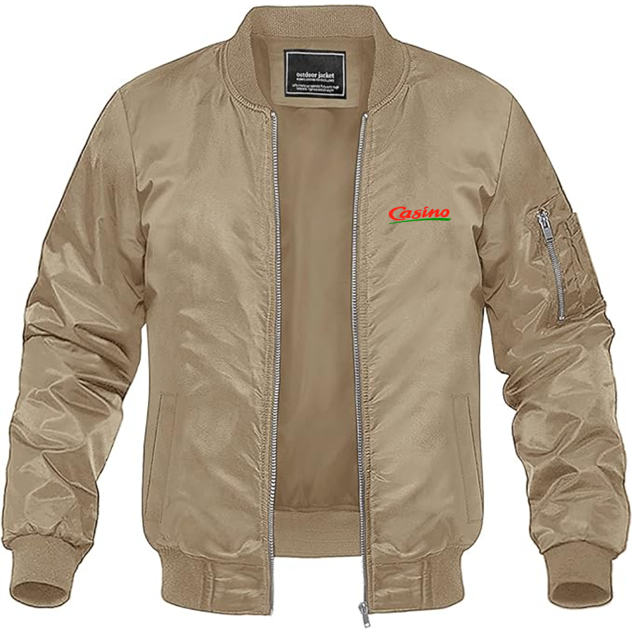 Men's Casino Logo Lightweight Bomber Jacket Windbreaker Softshell Varsity Jacket Coat