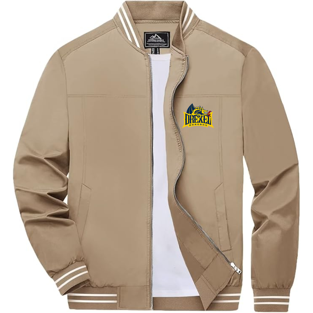 Men's Drexel Dragons Lightweight Zip-Up Bomber Jacket with Ribbed Collar and Cuffs Versatile Casual Outerwear