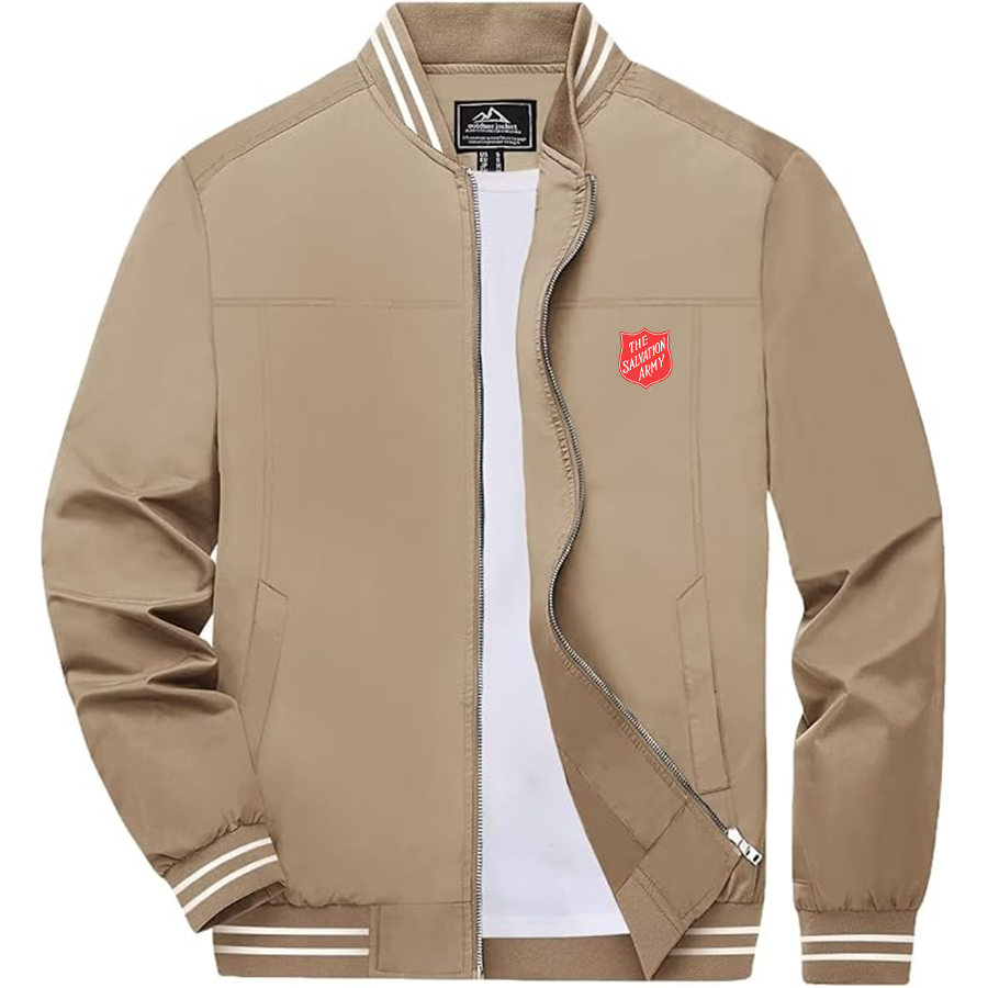 Men's  The Salvation Army Lightweight Zip-Up Bomber Jacket with Ribbed Collar and Cuffs Versatile Casual Outerwear