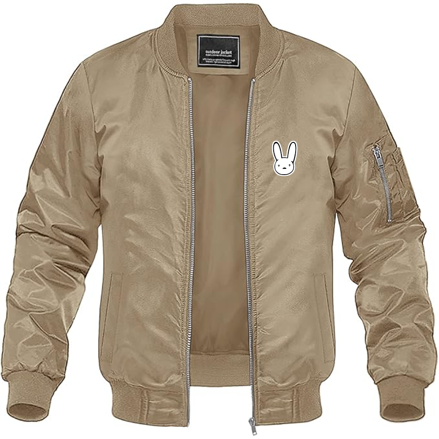Men's Bad Bunny Logo Lightweight Bomber Jacket Windbreaker Softshell Varsity Jacket Coat