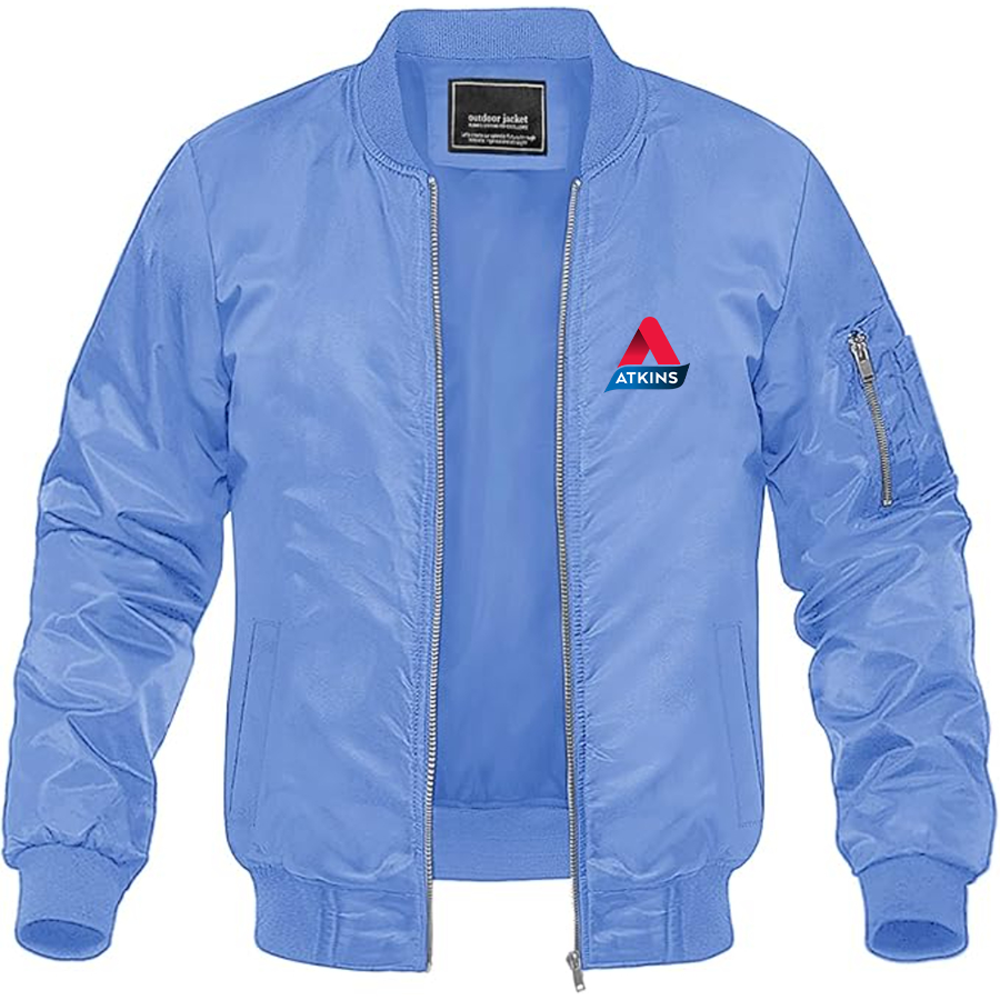 Men's Atkins Logo Lightweight Bomber Jacket Windbreaker Softshell Varsity Jacket Coat