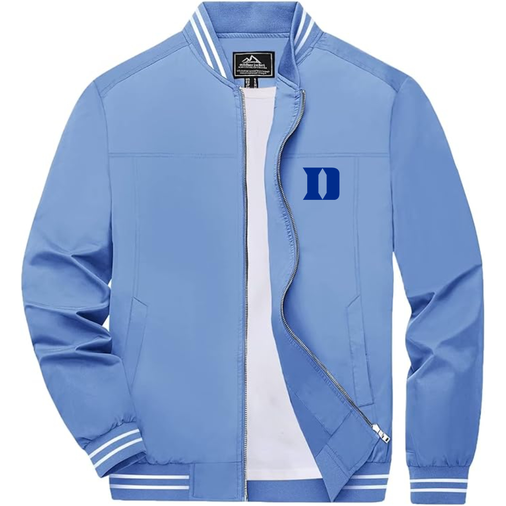 Men's  Duke Blue Devils Lightweight Zip-Up Bomber Jacket with Ribbed Collar and Cuffs Versatile Casual Outerwear