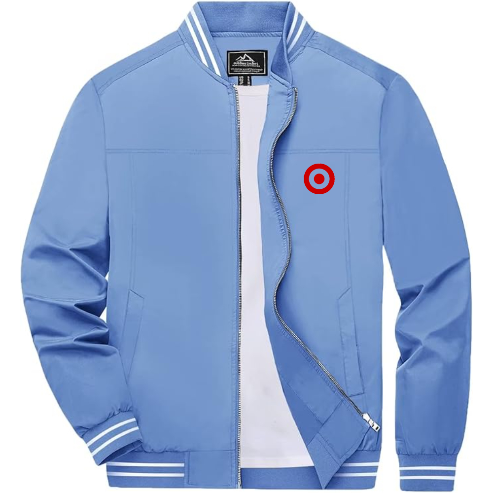 Men's Target  Lightweight Zip-Up Bomber Jacket with Ribbed Collar and Cuffs Versatile Casual Outerwear