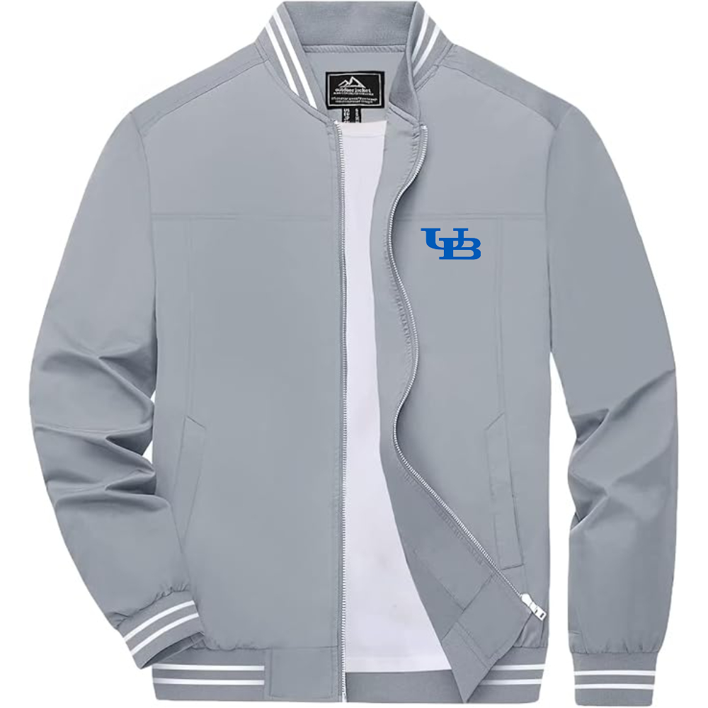 Men's Buffalo Bulls   Lightweight Zip-Up Bomber Jacket with Ribbed Collar and Cuffs Versatile Casual Outerwear