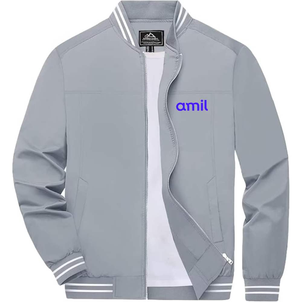 Men's  Amil Lightweight Zip-Up Bomber Jacket with Ribbed Collar and Cuffs Versatile Casual Outerwear