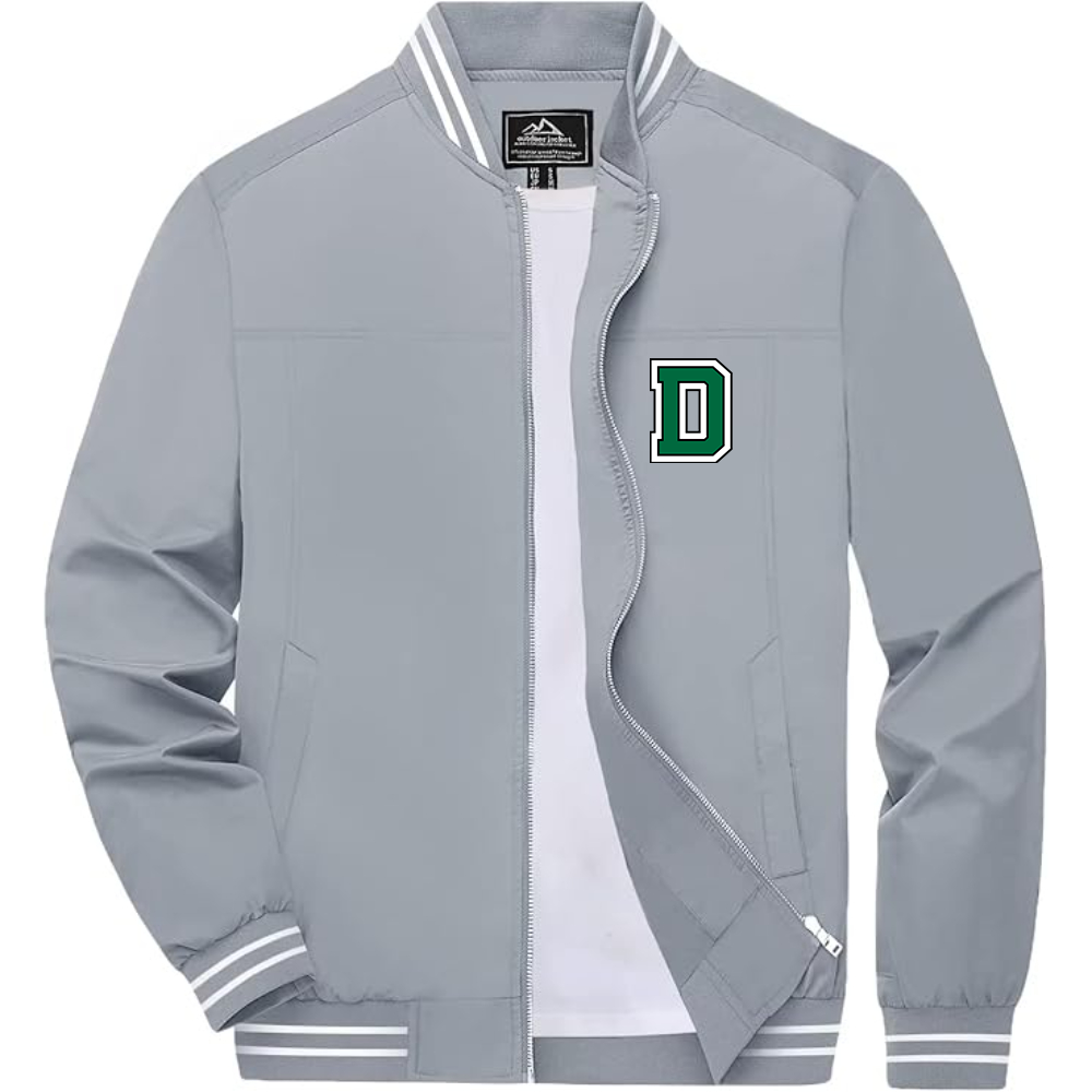 Men's  Dartmouth Big Green Lightweight Zip-Up Bomber Jacket with Ribbed Collar and Cuffs Versatile Casual Outerwear