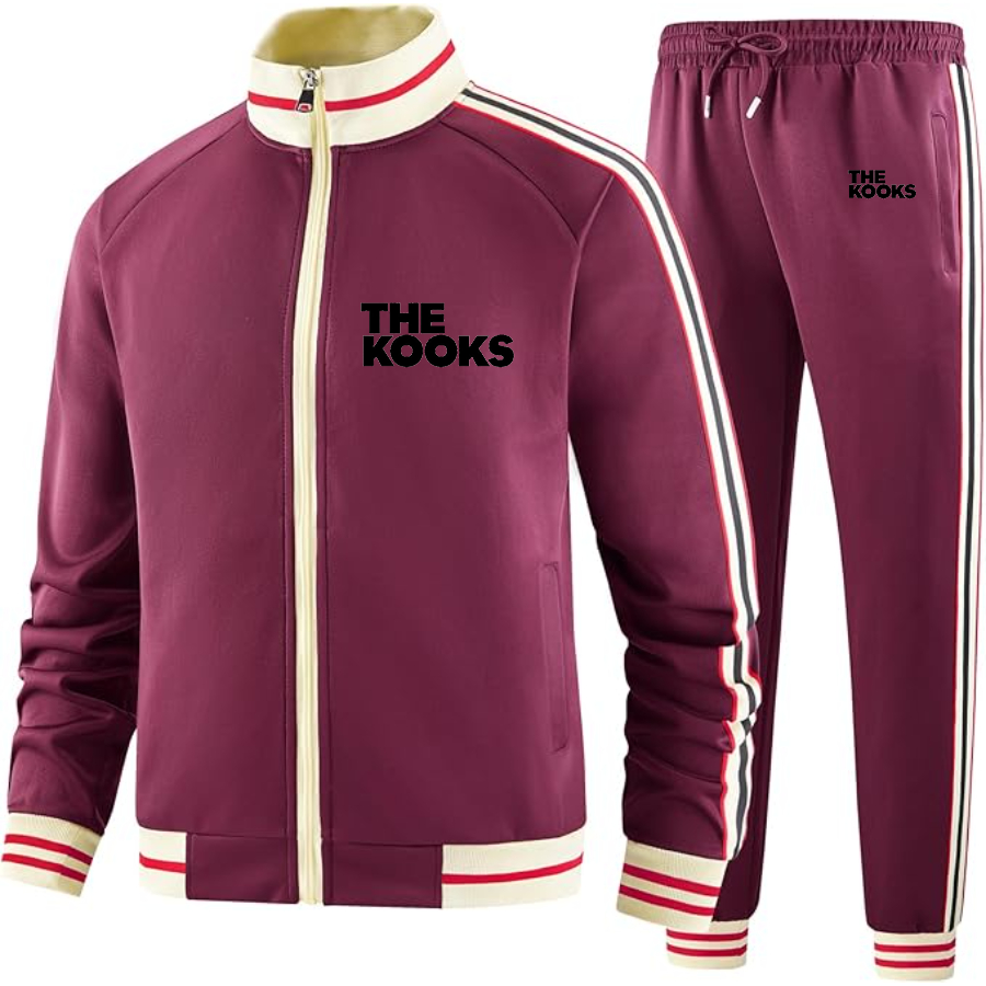 Men's The Kooks Two Piece Designer Tracksuit with Bold Striped Accents and Zippered Front Elevated Athletic