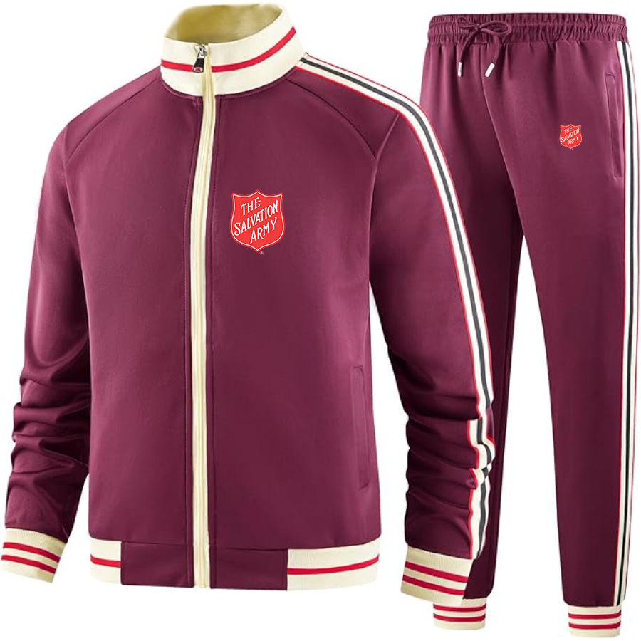 Men's  The Salvation Army  Two Piece Designer Tracksuit with Bold Striped Accents and Zippered Front Elevated Athletic