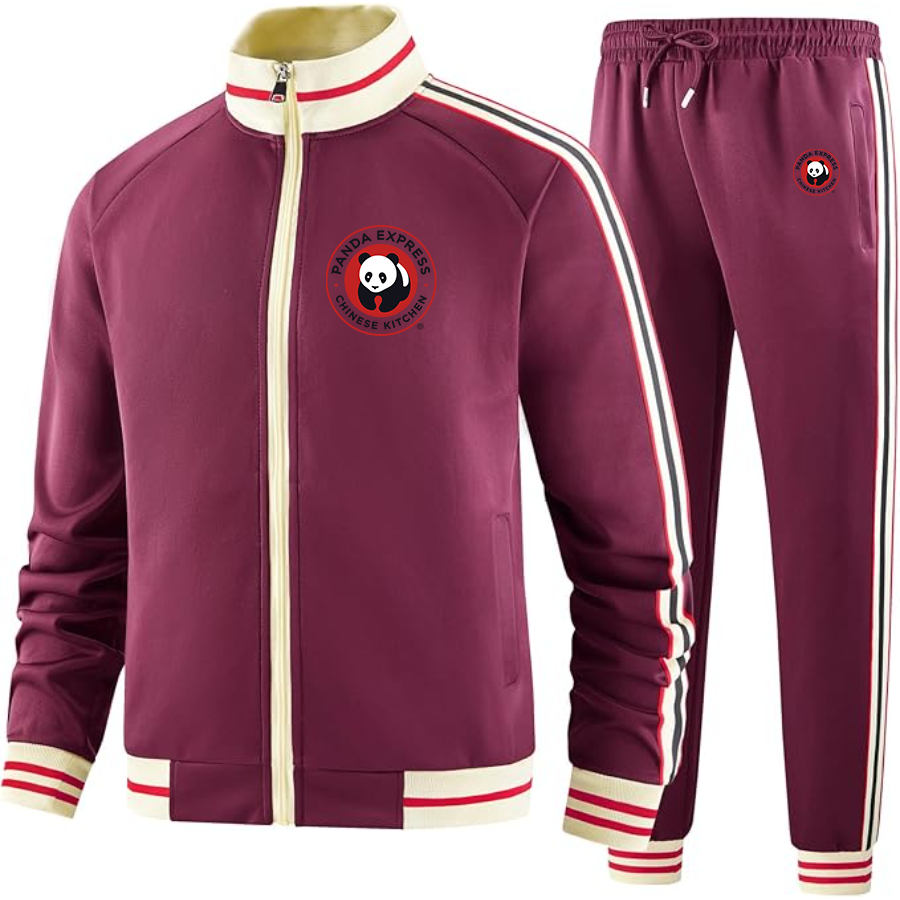Men's Panda Express Two Piece Designer Tracksuit with Bold Striped Accents and Zippered Front Elevated Athletic