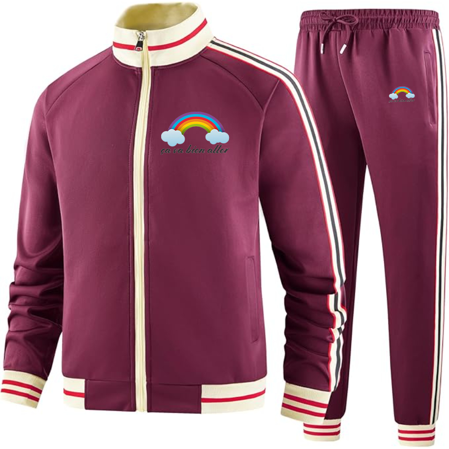 Men's Ça va bien aller Two Piece Designer Tracksuit with Bold Striped Accents and Zippered Front Elevated Athletic