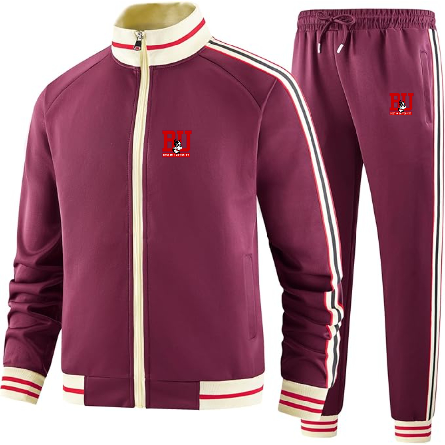 Men's Boston University Terriers Two Piece Designer Tracksuit with Bold Striped Accents and Zippered Front Elevated Athletic