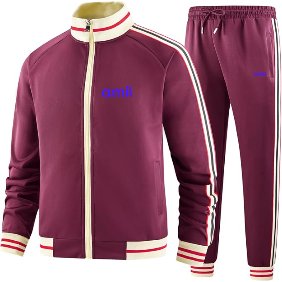 Men's Amil Two Piece Designer Tracksuit with Bold Striped Accents and Zippered Front Elevated Athletic