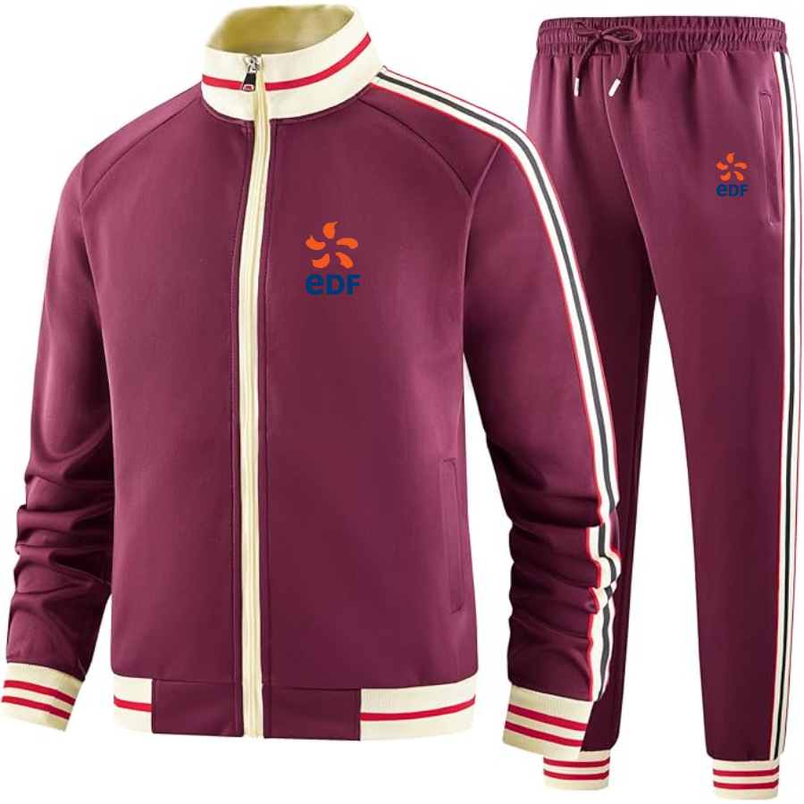 Men's Edf Two Piece Designer Tracksuit with Bold Striped Accents and Zippered Front Elevated Athletic