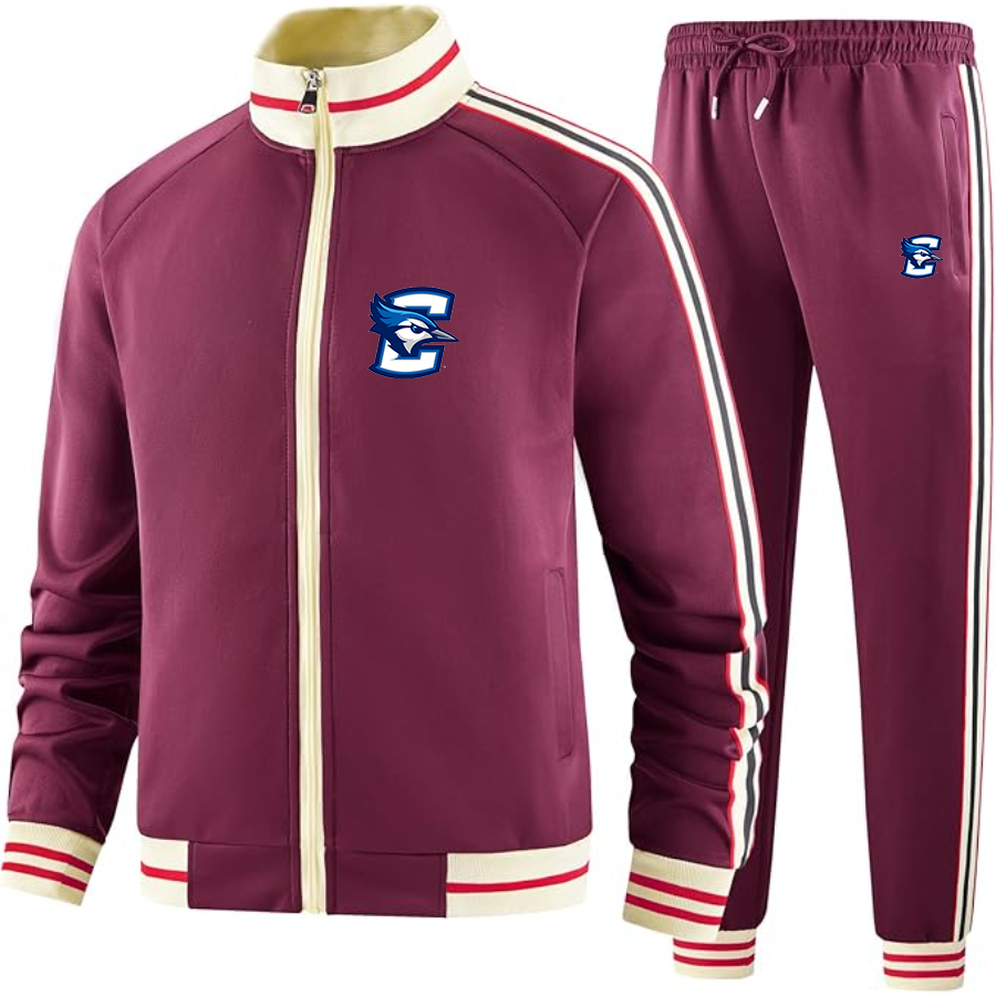Men's Creighton Bluejays Two Piece Designer Tracksuit with Bold Striped Accents and Zippered Front Elevated Athletic
