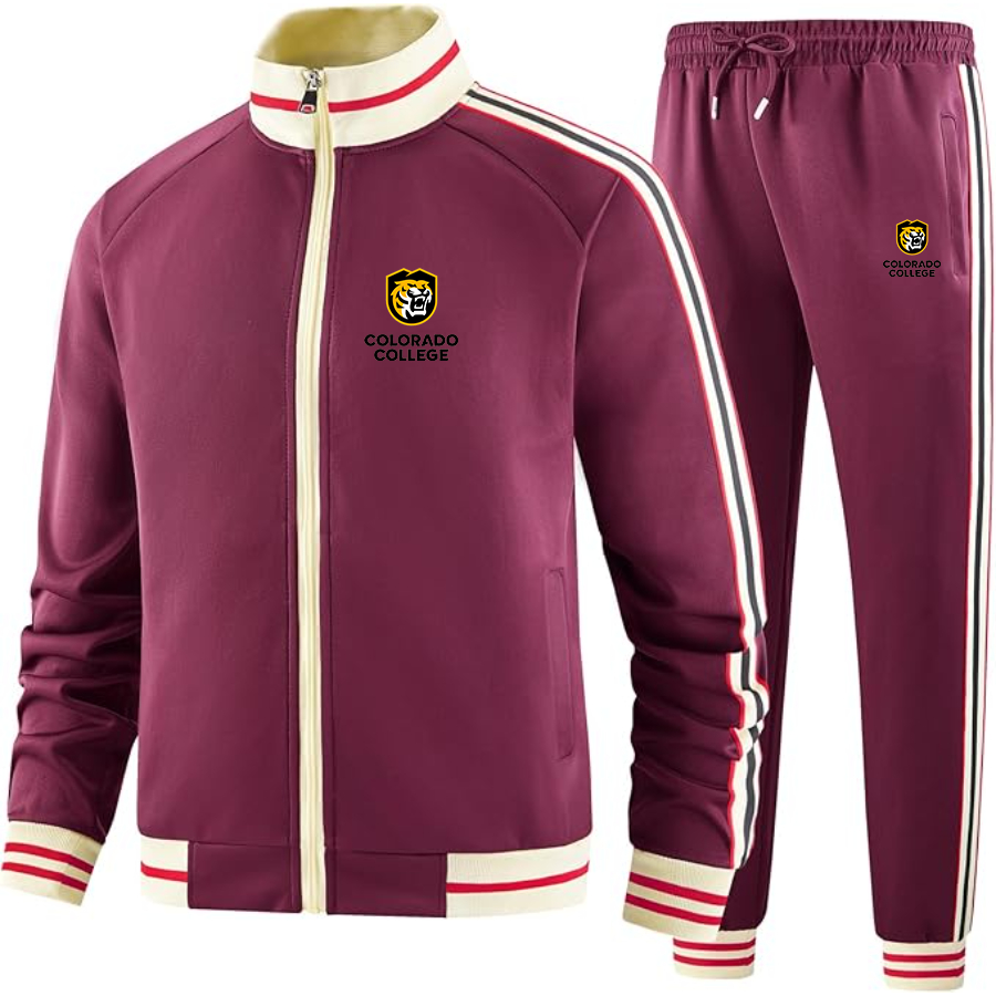 Men's Colorado College Tigers Two Piece Designer Tracksuit with Bold Striped Accents and Zippered Front Elevated Athletic