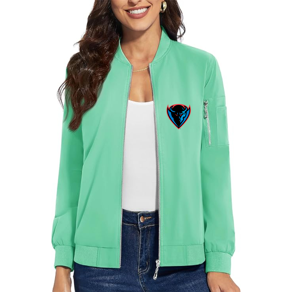Women's  DePaul Blue Demons Premium Bomber Jacket with Polished Detailing and Functional Sleeve Pocket Modern Luxury Outerwear