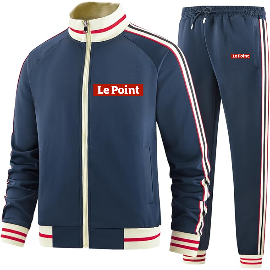 Men's Le Point Two Piece Designer Tracksuit with Bold Striped Accents and Zippered Front Elevated Athletic