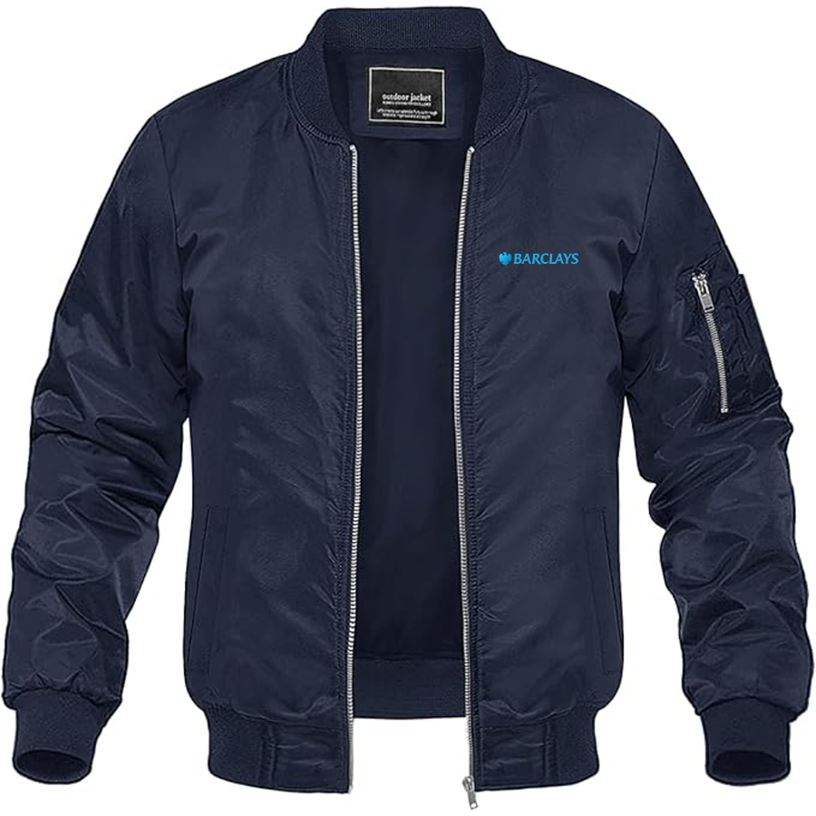 Men's Barclays Logo Lightweight Bomber Jacket Windbreaker Softshell Varsity Jacket Coat